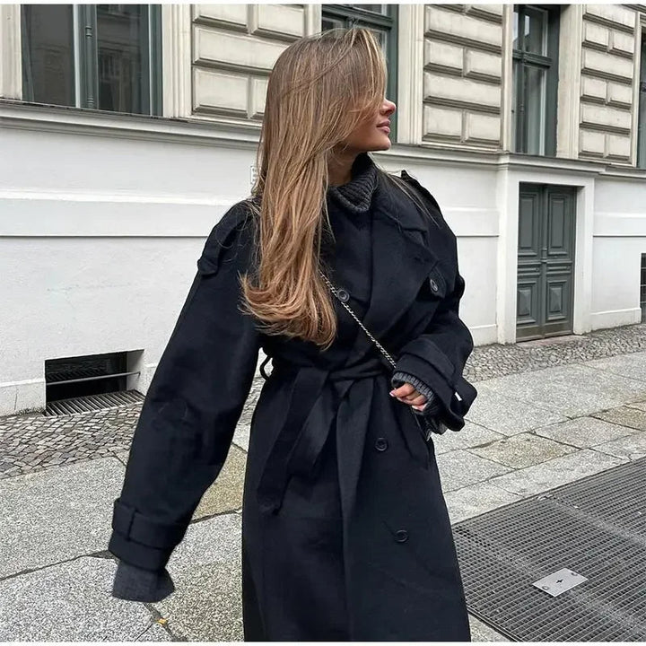 Double-Breasted Trench Coat für Damen – Gürtel & Reverskragen 3