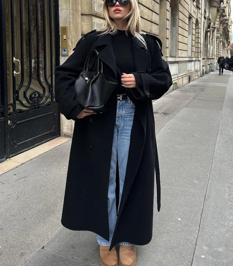 Double-Breasted Trench Coat für Damen – Gürtel & Reverskragen 6