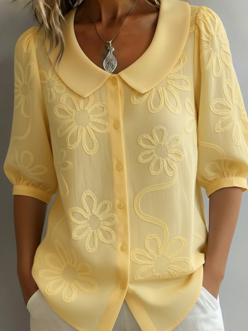 Elegante Florale Bestickte Bluse fuer Damen 1