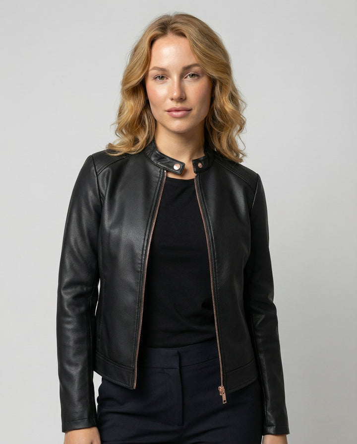 Elegante Lederjacke für Damen – Taillierter Schnitt und Reverskragen 1