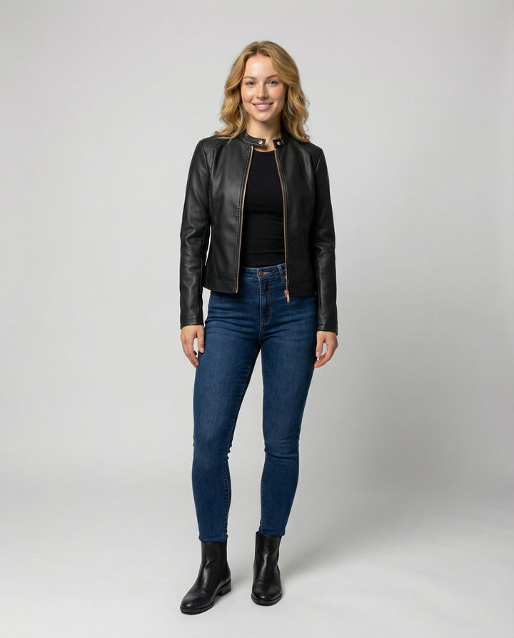 Elegante Lederjacke für Damen – Taillierter Schnitt und Reverskragen 2