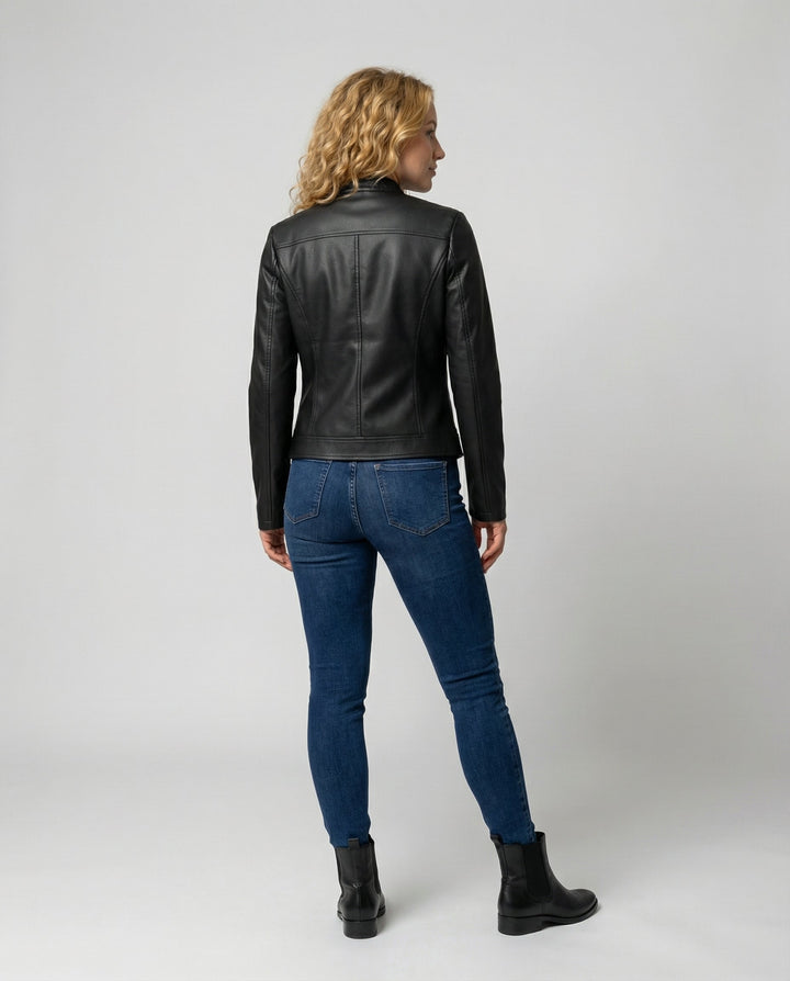 Elegante Lederjacke für Damen – Taillierter Schnitt und Reverskragen 4