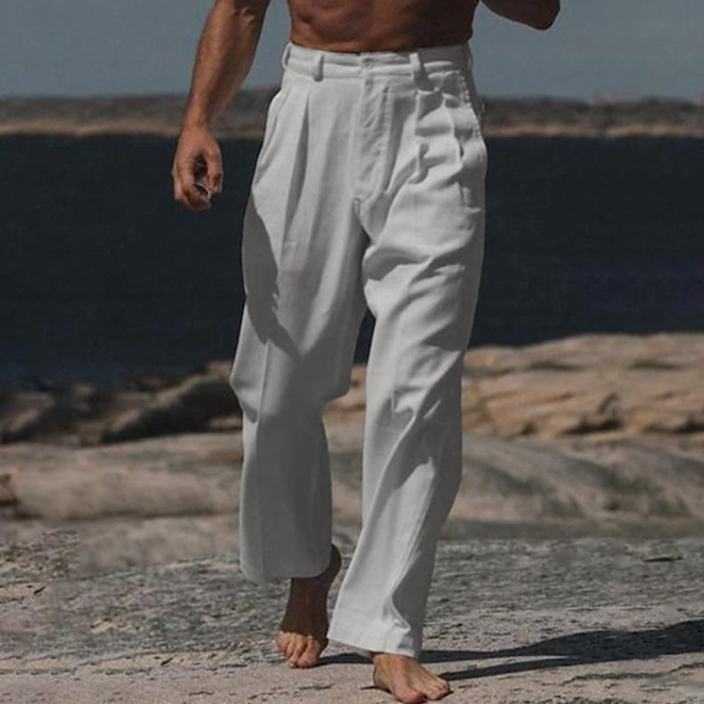 Elegante Leinenhose weiter Schnitt hoher Komfort fuer Herren 3