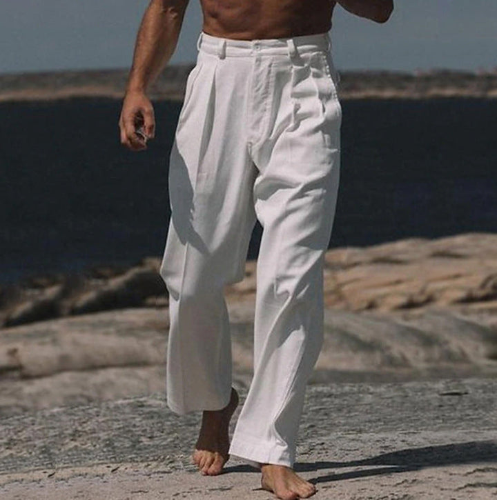Elegante Leinenhose weiter Schnitt hoher Komfort fuer Herren 6