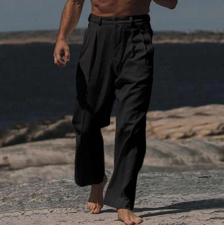 Elegante Leinenhose weiter Schnitt hoher Komfort fuer Herren 7