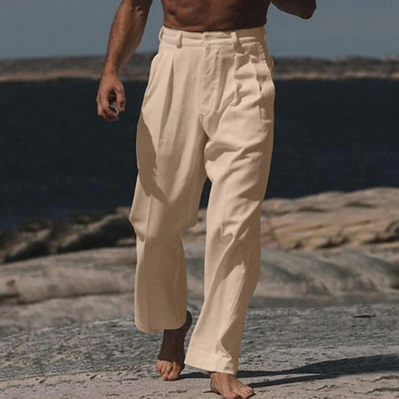 Elegante Leinenhose weiter Schnitt hoher Komfort fuer Herren 8