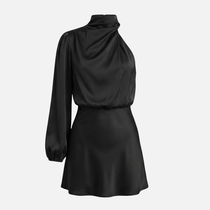 Elegantes Damen-Satin-Midikleid mit One-Shoulder-Schnitt und Seitenschlitz