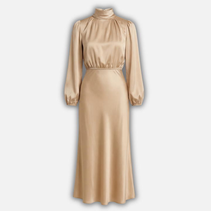 Elegantes Midikleid mit hohem Bund und langen Ärmeln für Damen