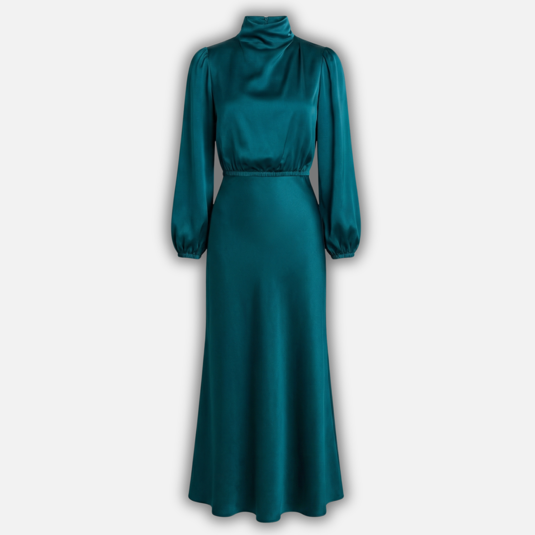 Elegantes Midikleid mit hohem Bund und langen Ärmeln für Damen