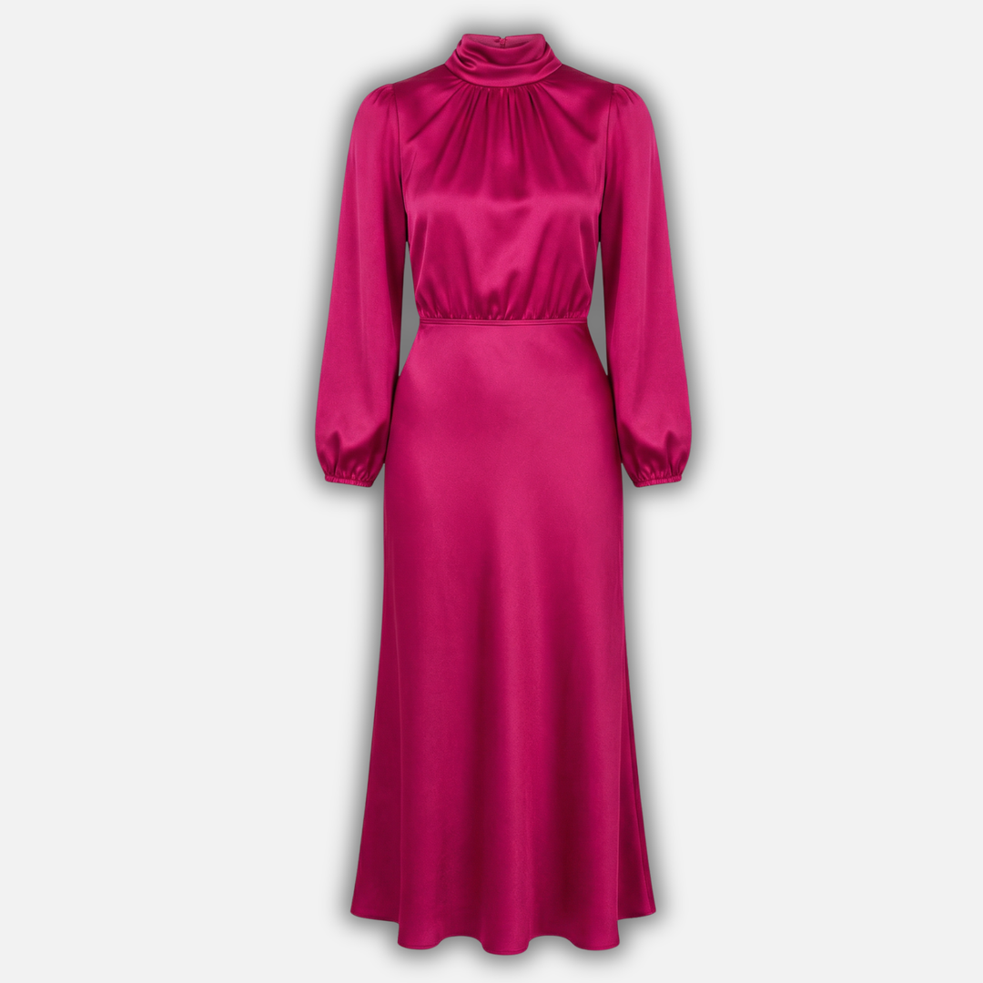 Elegantes Midikleid mit hohem Bund und langen Ärmeln für Damen