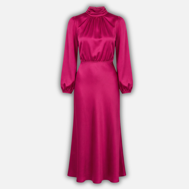 Elegantes Midikleid mit hohem Bund und langen Ärmeln für Damen
