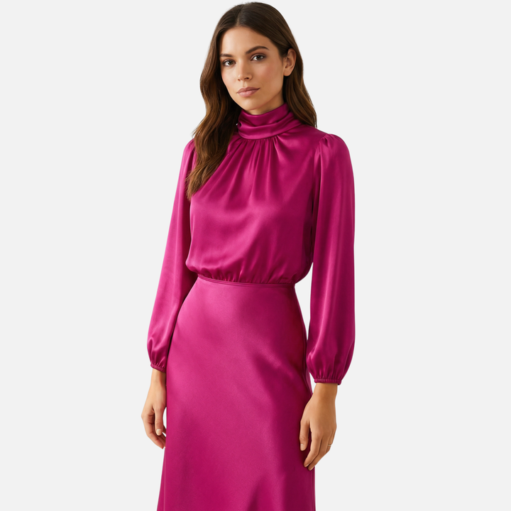 Elegantes Midikleid mit hohem Bund und langen Ärmeln für Damen