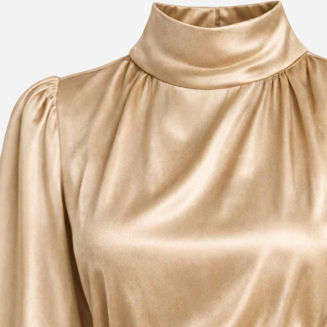 Elegantes Midikleid mit hohem Bund und langen Ärmeln für Damen