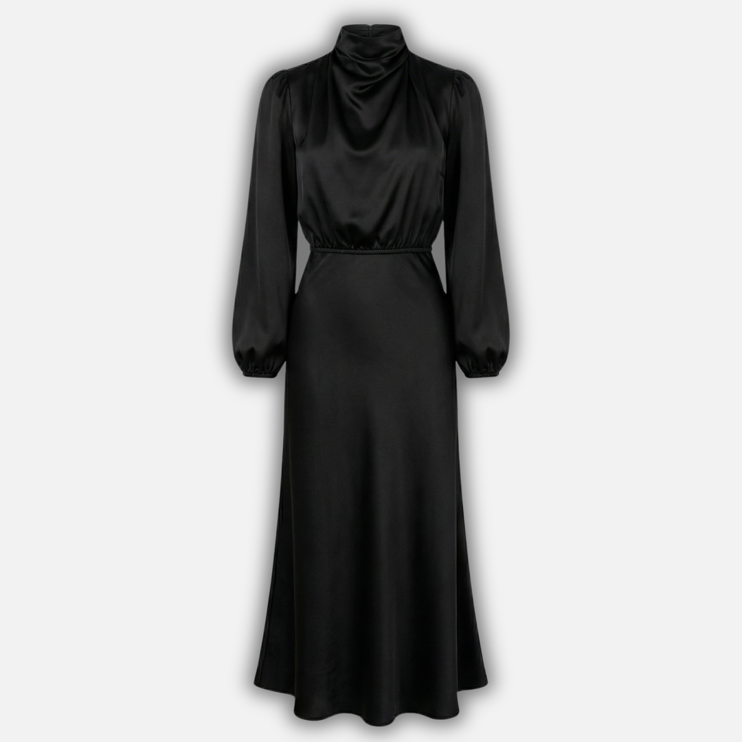 Elegantes Midikleid mit hohem Bund und langen Ärmeln für Damen