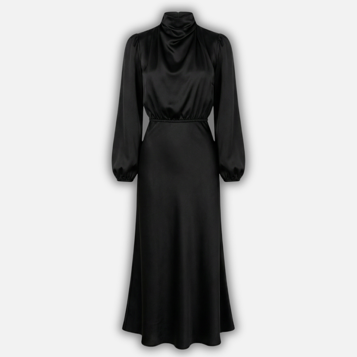 Elegantes Midikleid mit hohem Bund und langen Ärmeln für Damen