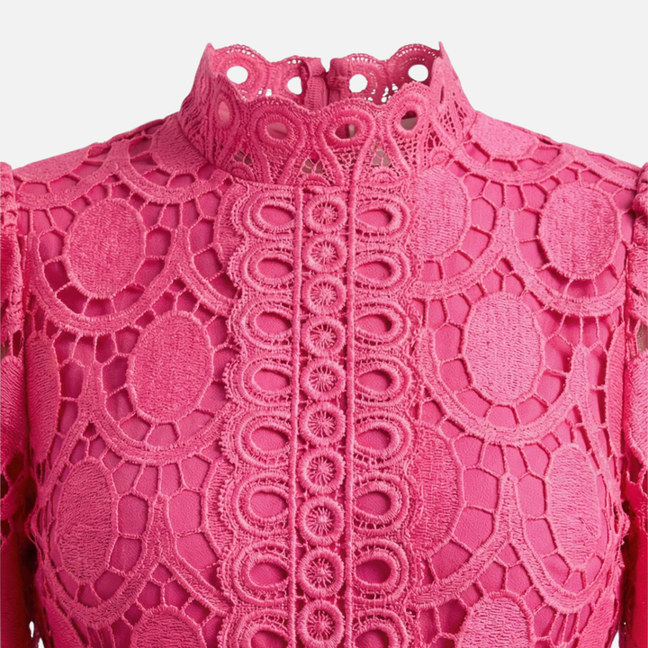 Elegantes Spitzenkleid Hochgeschlossenes Midi A-Linien Kleid für Damen