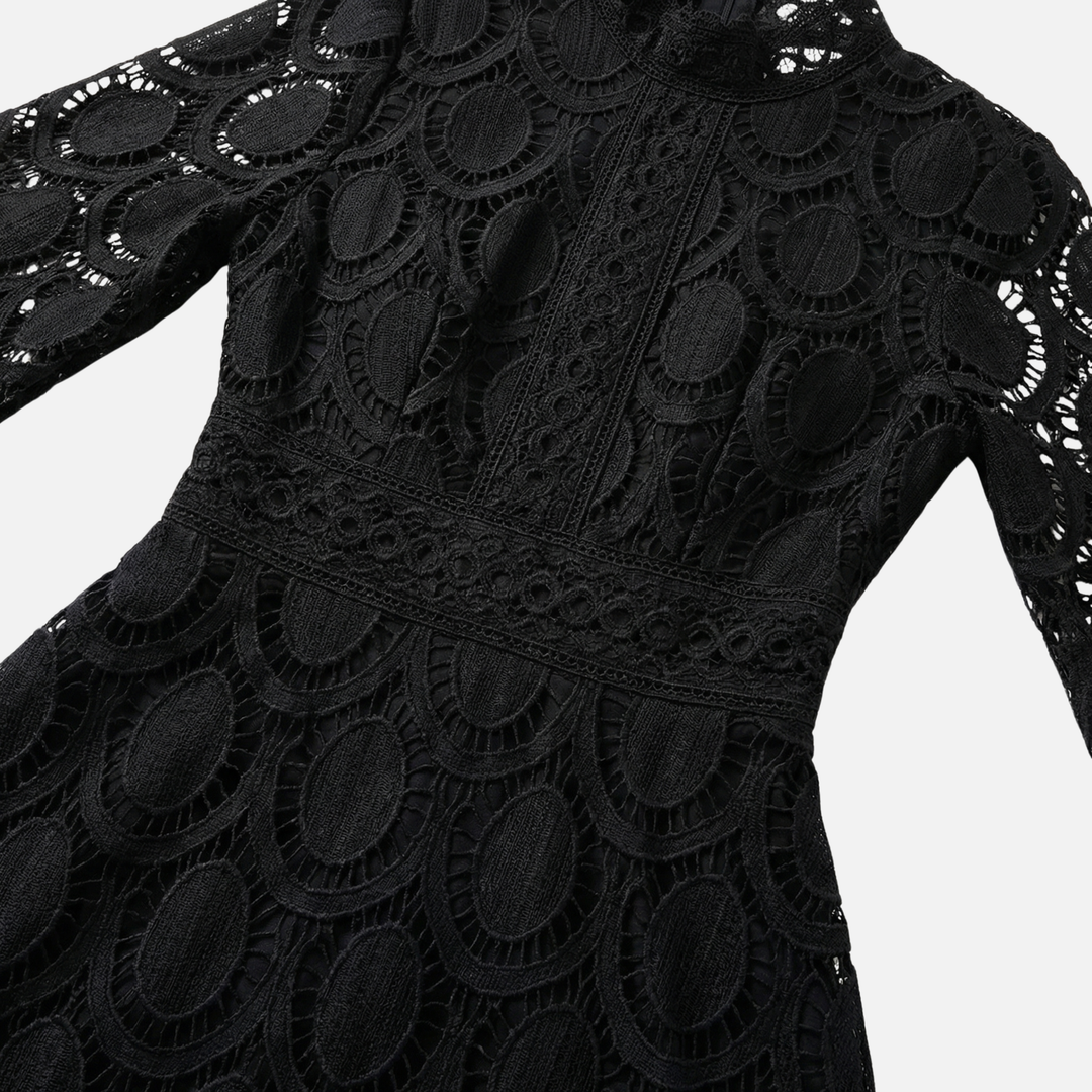 Elegantes Spitzenkleid Hochgeschlossenes Midi A-Linien Kleid für Damen