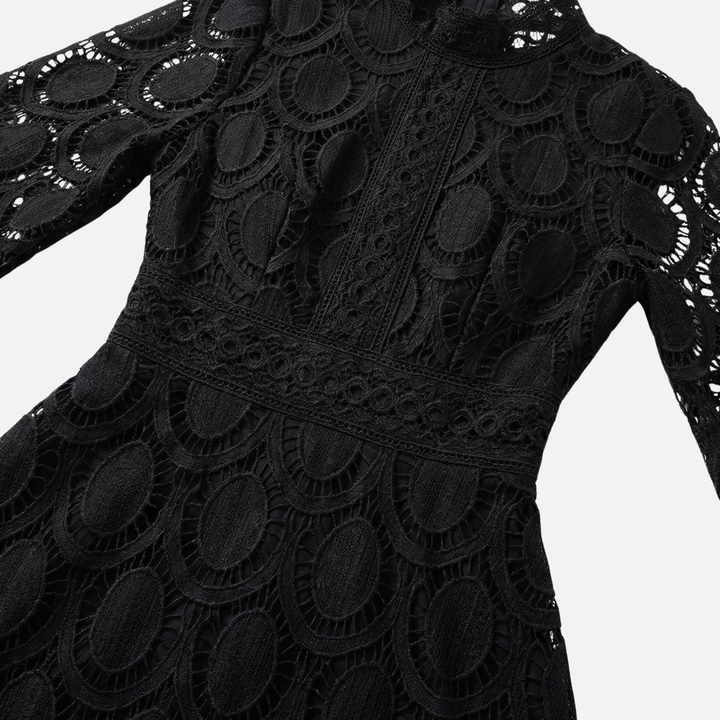Elegantes Spitzenkleid Hochgeschlossenes Midi A-Linien Kleid für Damen