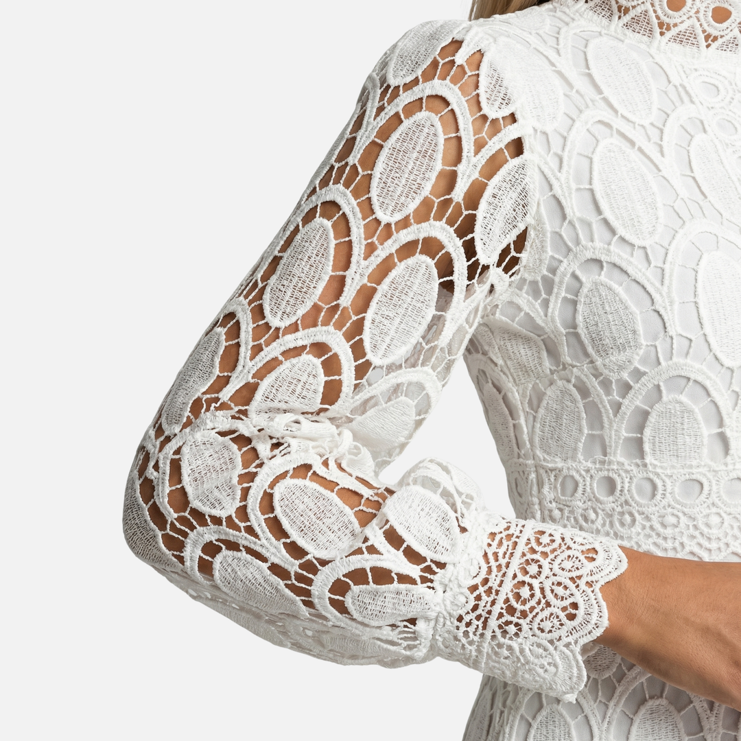 Elegantes Spitzenkleid Hochgeschlossenes Midi A-Linien Kleid für Damen