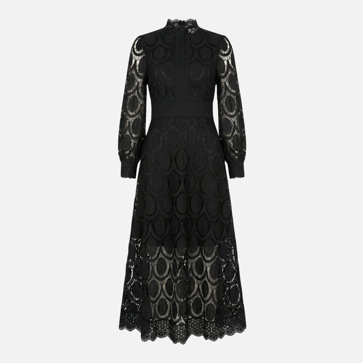 Elegantes Spitzenkleid Hochgeschlossenes Midi A-Linien Kleid für Damen