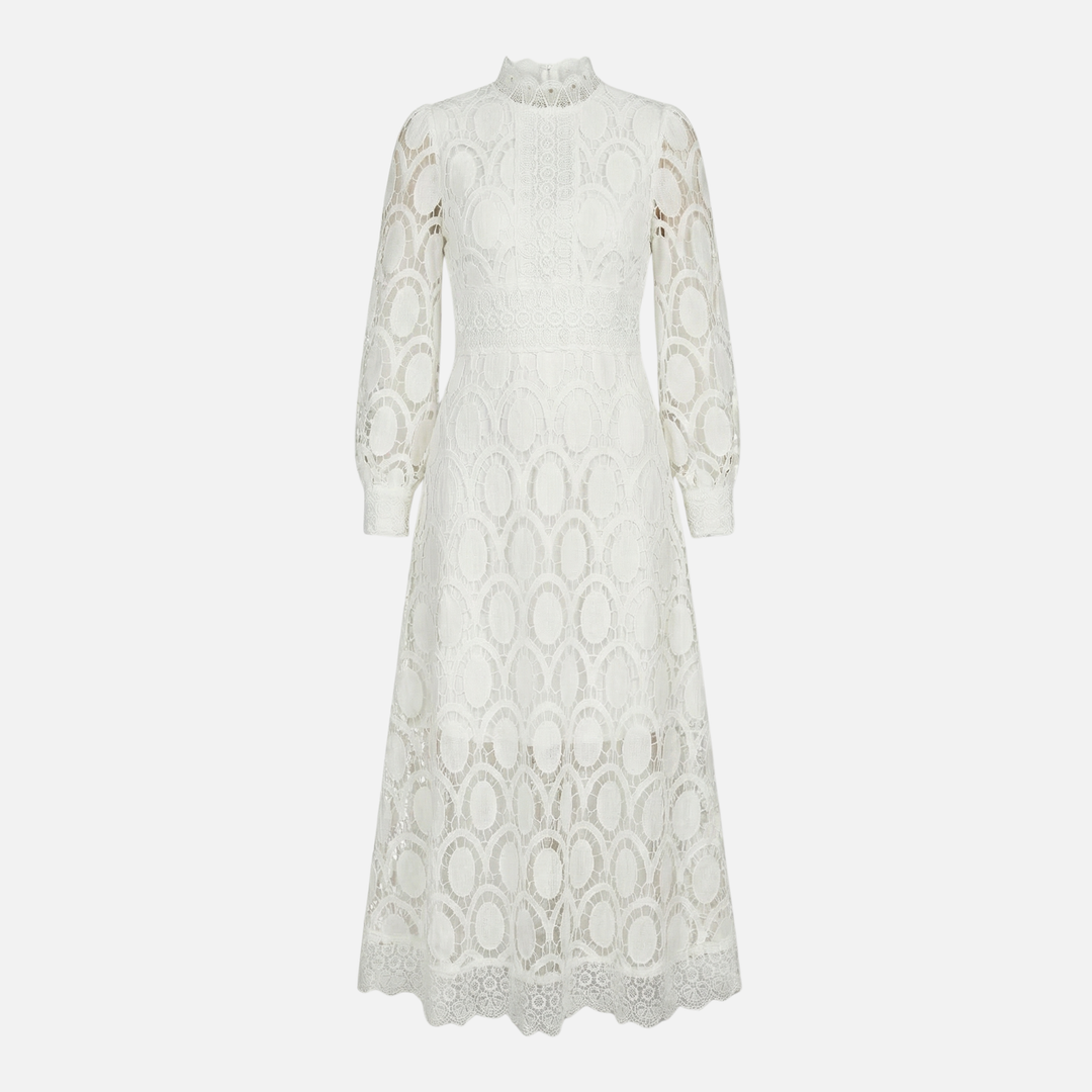 Elegantes Spitzenkleid Hochgeschlossenes Midi A-Linien Kleid für Damen