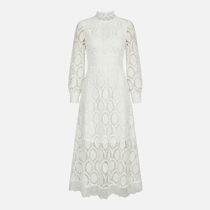 Elegantes Spitzenkleid Hochgeschlossenes Midi A-Linien Kleid für Damen