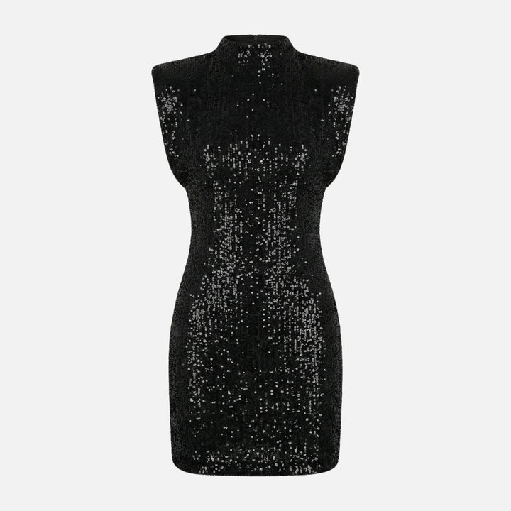 Eng anliegendes Pailletten-Minikleid Stehkragen für Damen