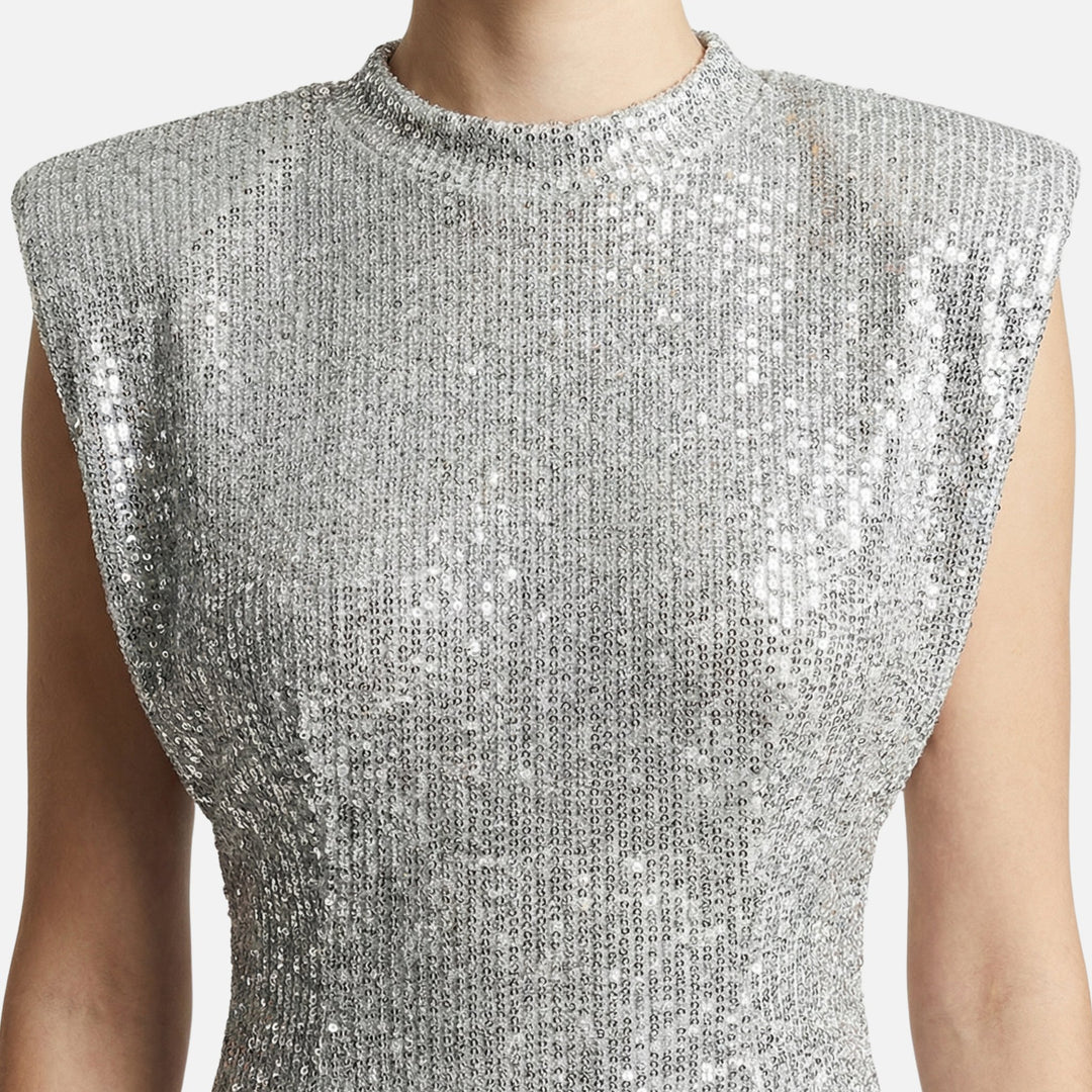 Eng anliegendes Pailletten-Minikleid Stehkragen für Damen
