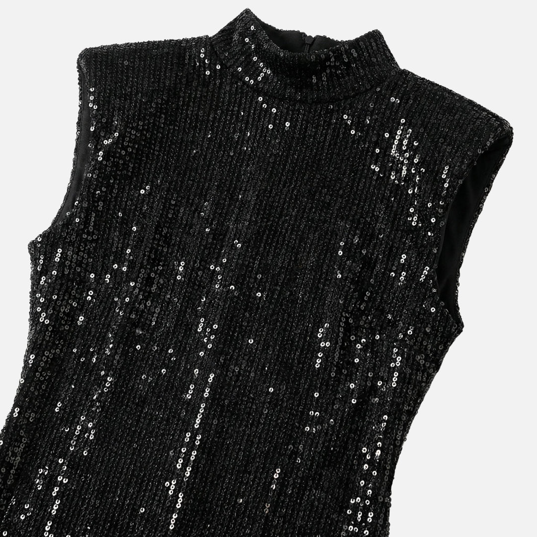 Eng anliegendes Pailletten-Minikleid Stehkragen für Damen