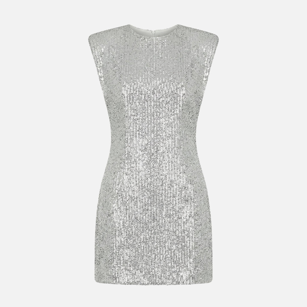 Eng anliegendes Pailletten-Minikleid Stehkragen für Damen