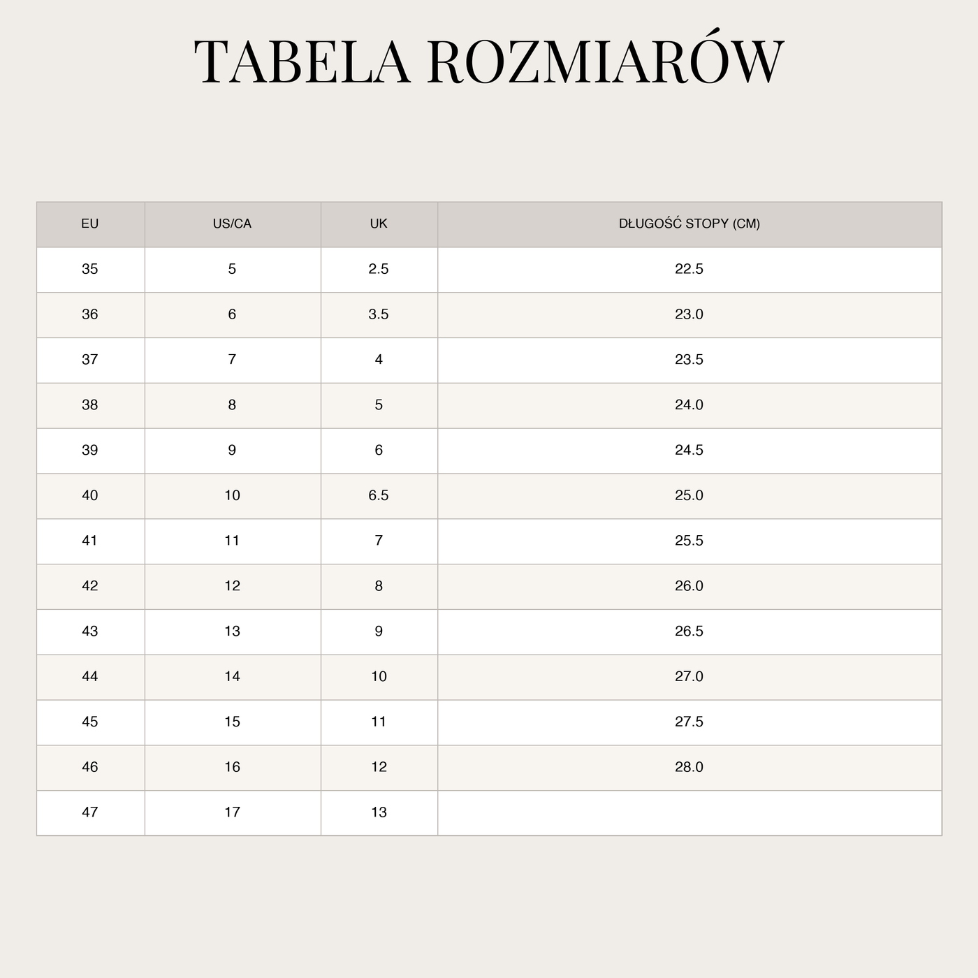 Espadryle damskie – wsuwane i z jutową podeszwą size chart