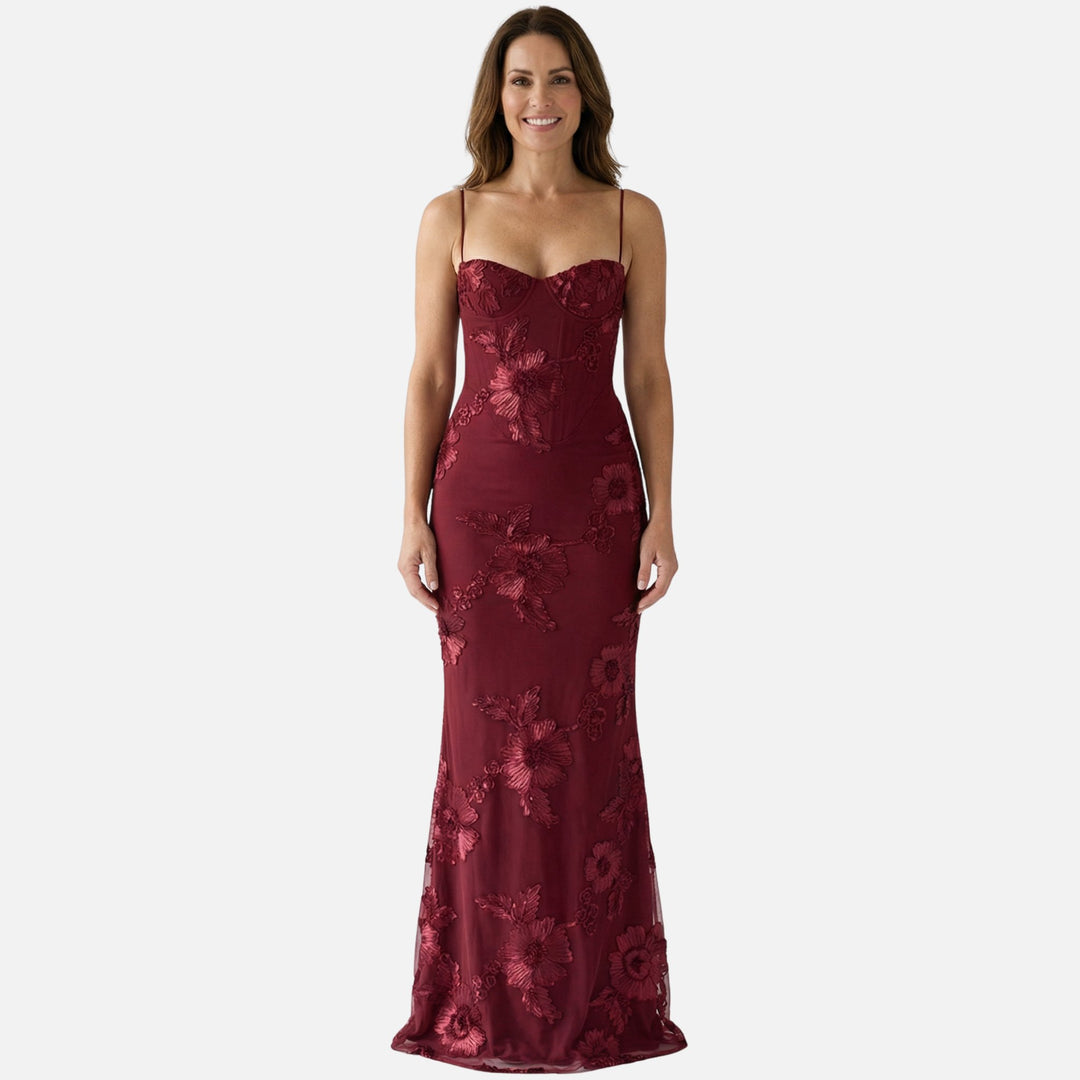 Figurbetontes Satin Maxikleid mit Korsagen-Top für Damen
