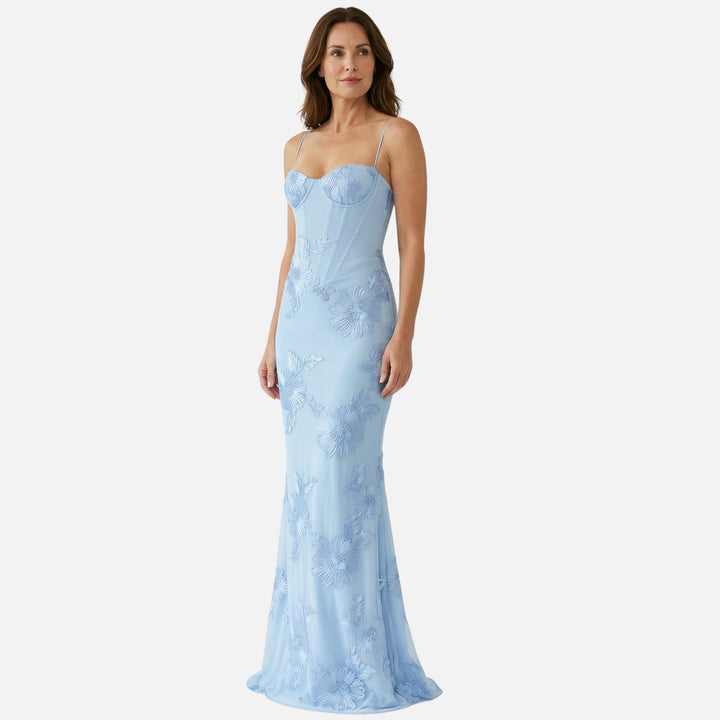 Figurbetontes Satin Maxikleid mit Korsagen-Top für Damen