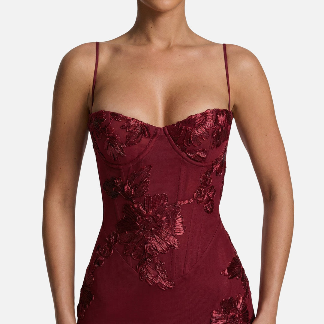 Figurbetontes Satin Maxikleid mit Korsagen-Top für Damen