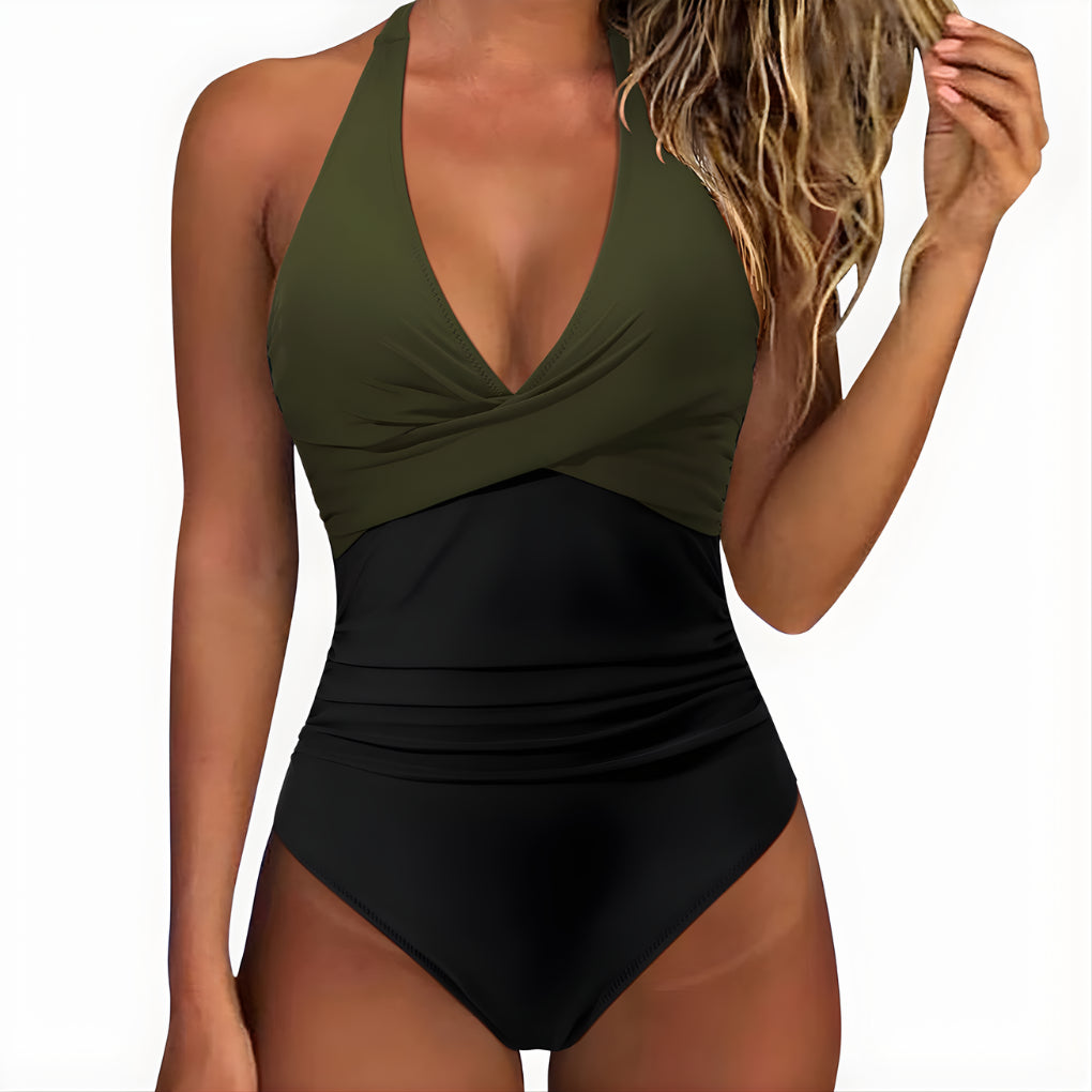 Figurformender Badeanzug für Damen – Halterneck mit V-Ausschnitt 11