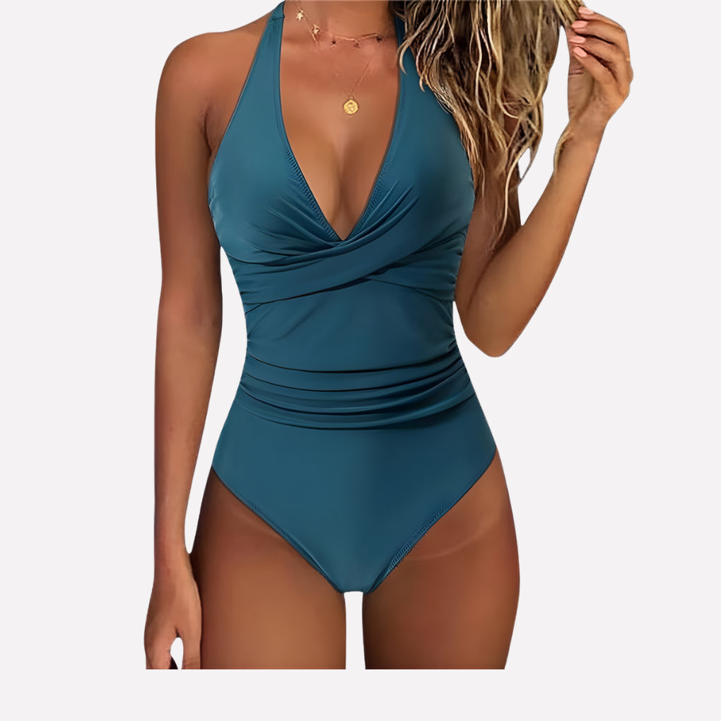 Figurformender Badeanzug für Damen – Halterneck mit V-Ausschnitt 9