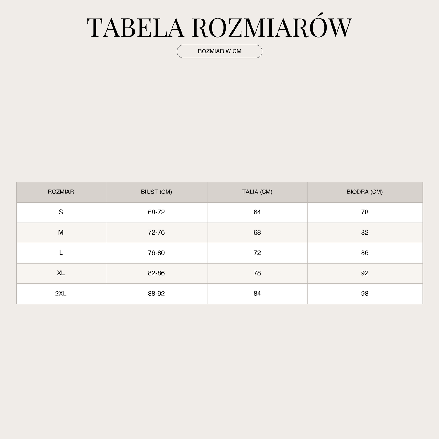 Damski strój kąpielowy modelujący sylwetkę – wiązany na szyi z dekoltem w serek size chart