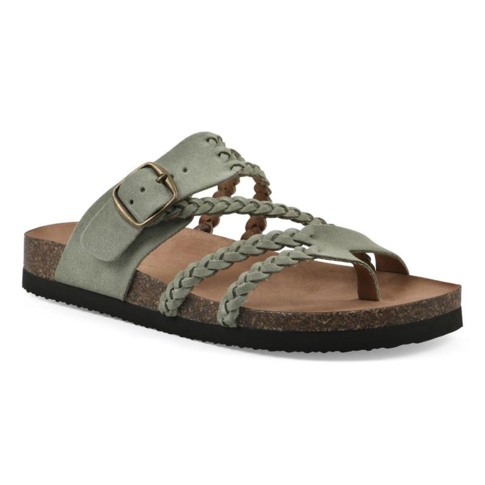 Flache Wildleder Sandalen mit geflochtener Schnalle fuer Damen 1