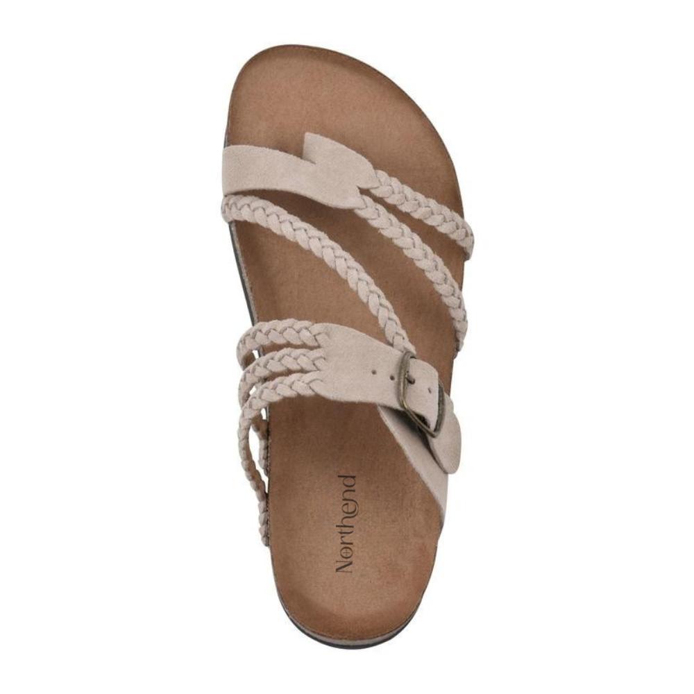 Flache Wildleder Sandalen mit geflochtener Schnalle fuer Damen 2