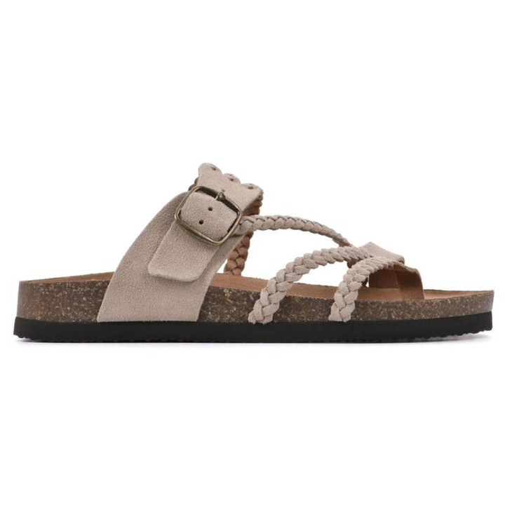 Flache Wildleder Sandalen mit geflochtener Schnalle fuer Damen 3