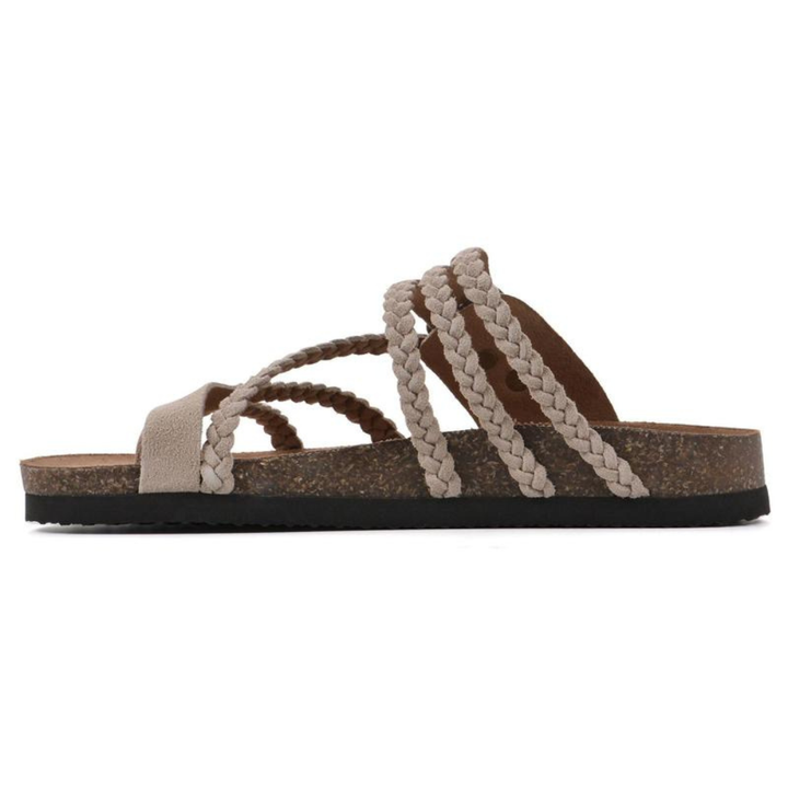 Flache Wildleder Sandalen mit geflochtener Schnalle fuer Damen 5