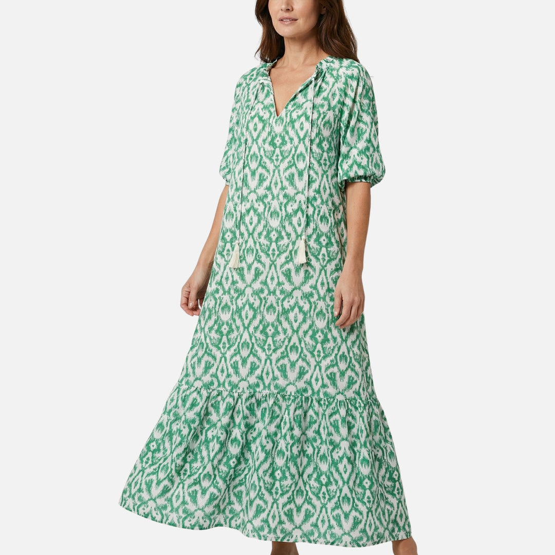 Fließendes Midikleid aus Viskose-Mix mit V-Ausschnitt für Damen