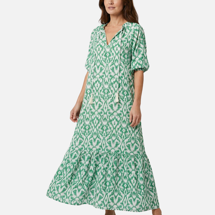 Fließendes Midikleid aus Viskose-Mix mit V-Ausschnitt für Damen