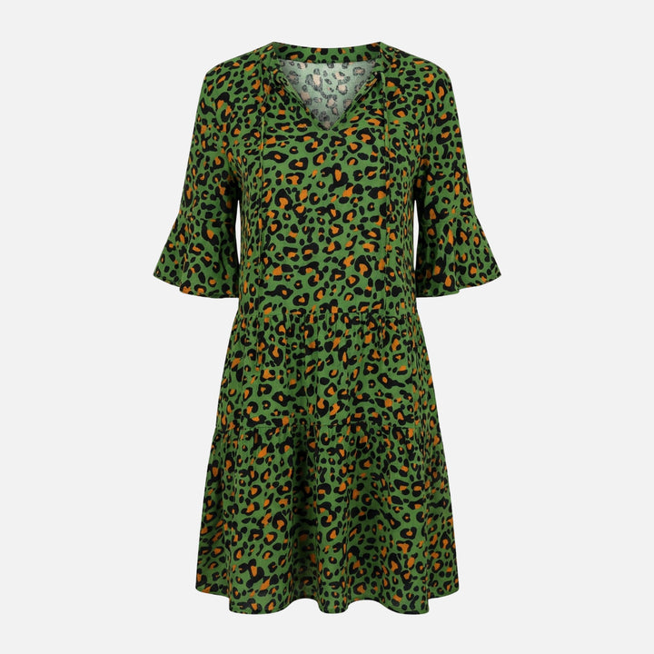 Fließendes Midikleid mit Leoparden-V-Ausschnitt für Damen