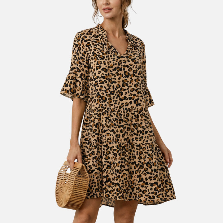 Fließendes Midikleid mit Leoparden-V-Ausschnitt für Damen
