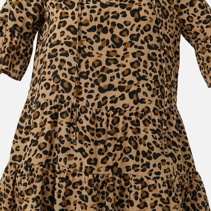 Fließendes Midikleid mit Leoparden-V-Ausschnitt für Damen