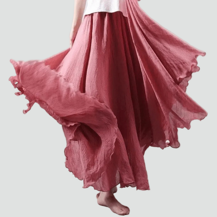 Fliessender Leinen Maxirock im Boho Stil fuer Damen 3