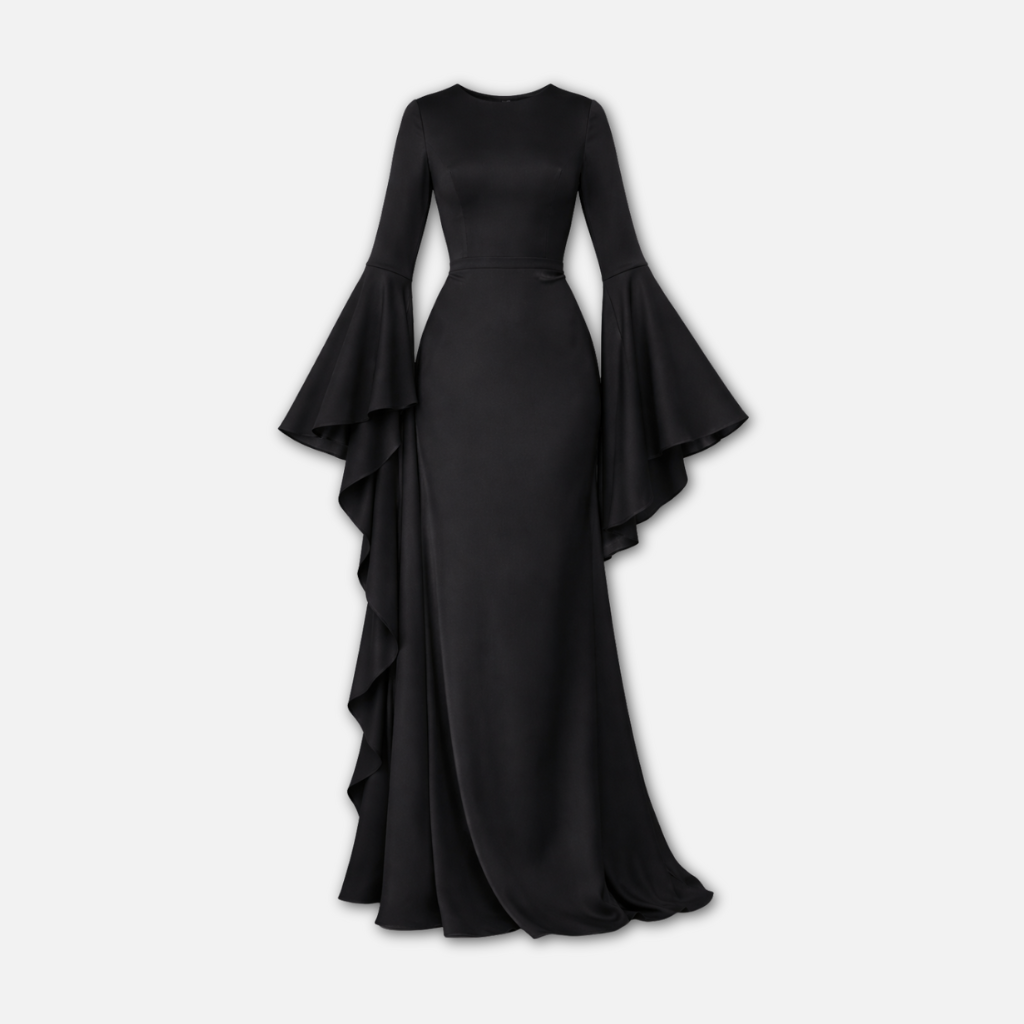 Frauen Langärmliges Drapiertes Maxi-Kleid mit Ausgestelltem Saum
