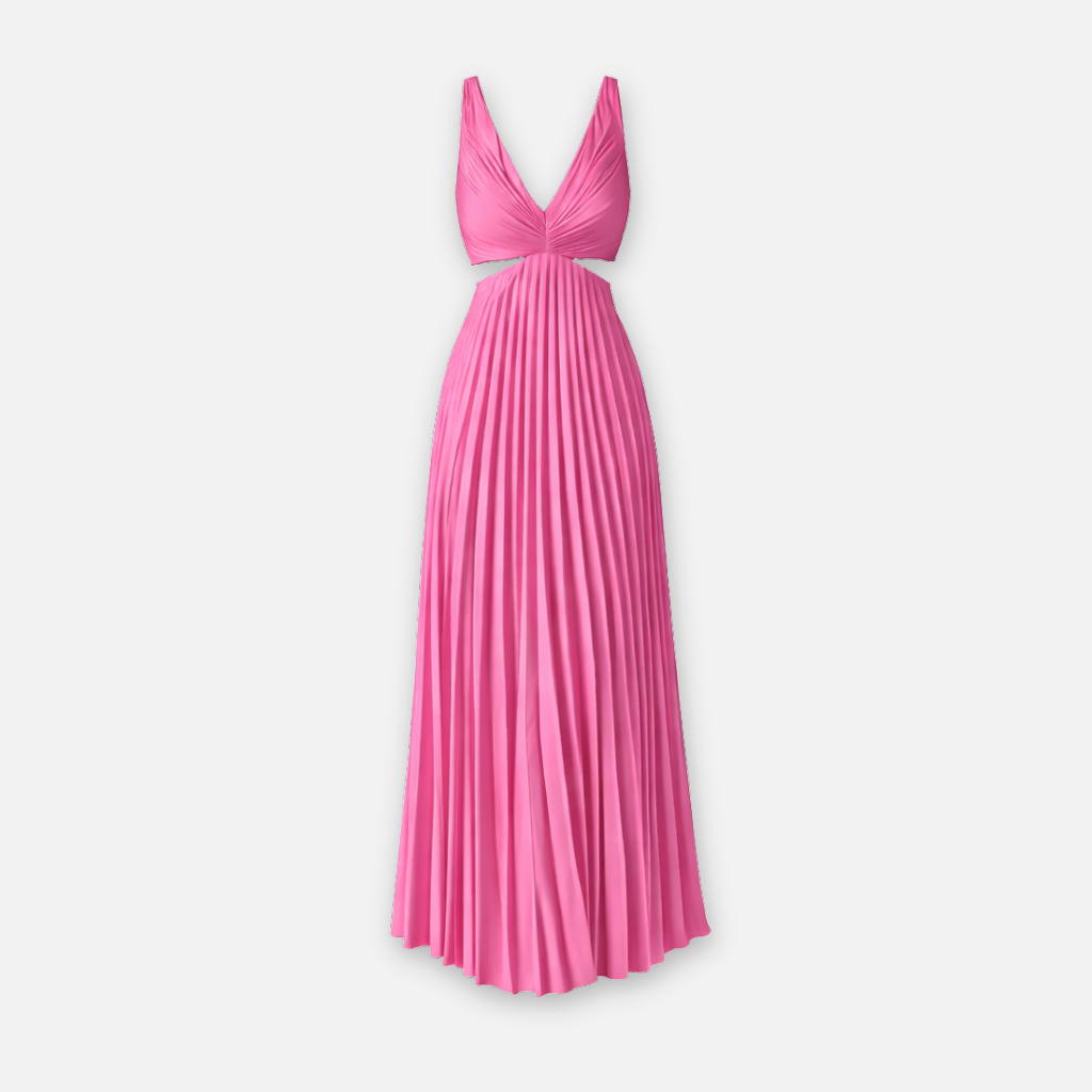 Frauen Plissiertes Midi-Kleid mit V-Ausschnitt und Cut-Out-Detail