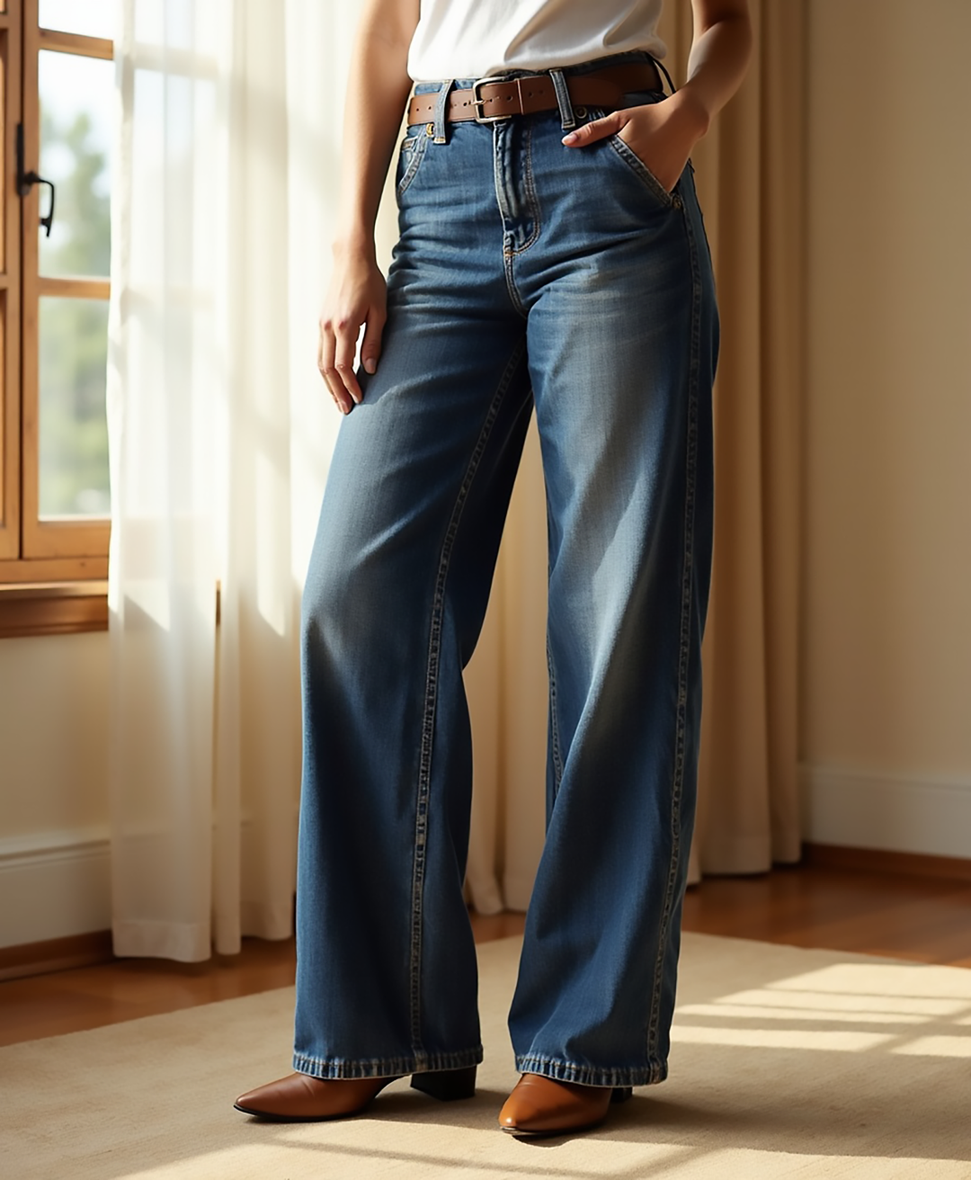 Frauen Jeans im Relaxed Fit mit weitem Bein und aus Denim